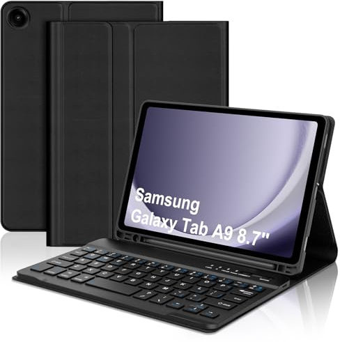 IVEOPPE Samsung Galaxy Tab A9 Keyboard Case, UK Layout Keyboard for Samsung Galaxy Tab A9 8.7-Inch 2023, Magnetically Detachable Wireless Keypad, Black