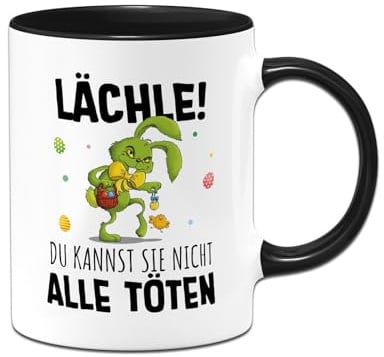 Tasse Ostern - Grinch Osterhase - Lächle! Du kannst sie nicht alle töten - Hasen Ostertasse lustig mit Spruch - Ostergeschenk für Erwachsene Männer & Frauen - Oster Geschenke (Schwarz)