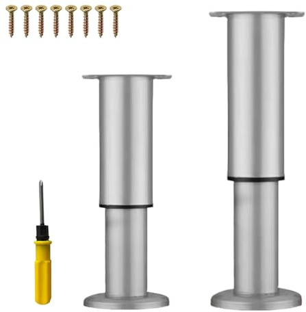 NCRGB Lot de 2 pieds de meubles en métal gris, 8-12 cm, pieds de meubles réglables, hauteur ajustable, capacité de charge jusqu'à 400 kg, pieds de meubles pour meuble TV, canapé, chaise de bureau