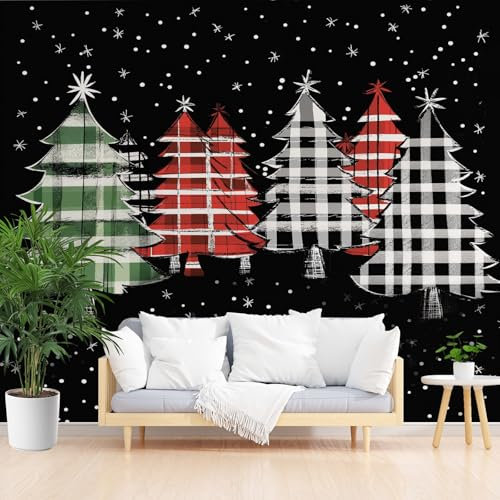 Kiefer Schneeflocke Vliestapete 250x175, Buffalo Plaid Mustertapete Schlafzimmer, Weihnacht Deko Tapete Wanddekoration,Büro Wandbild, 3D Kinderzimmer Vlies Fototapete, Wandtapete