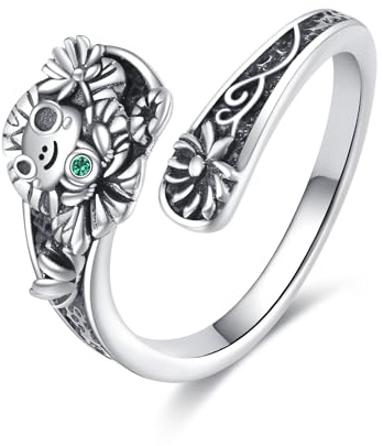 DAYLINLOVE Kolibri/Hai/Seaturtle/Baum des Lebens Löffelringe 925 Sterling Silber verstellbare Tier Schmuck Geburtstagsgeschenke für Frauen