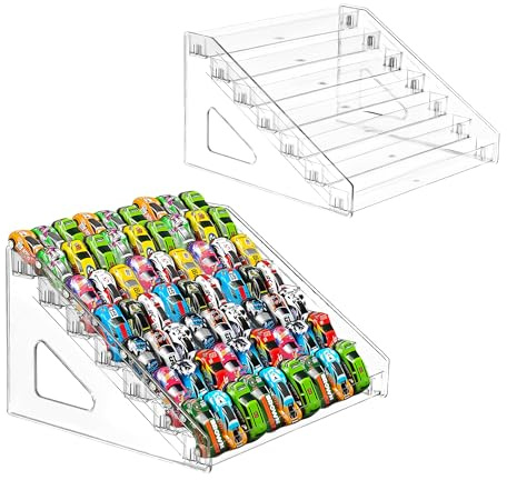Okydoky 7-Tier Clear Acrylic Toy Car Display Shelf – Holds 60+ 1:64 Scale Models (Hot Wheels, Matchbox & More) – Compact Desktop or Freestanding Organizer for Collectors