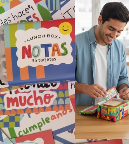 TODOKRAFT Tarjetas para loncheras en español, tarjetas motivacionales para niños y niñas, puedes elegir entre Superhéroes, Unicornios u otros modelos (Colorines)