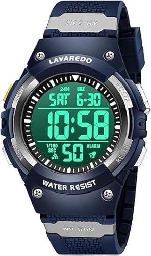 Timever Kinder Jungen Armbanduhr mit Silikonband,Digitaluhr mit 5 ATM Wasserdicht,Sportuhr mit Alarm,Stoppuhr,Datum,Licht,Dual Zeit,Countdown