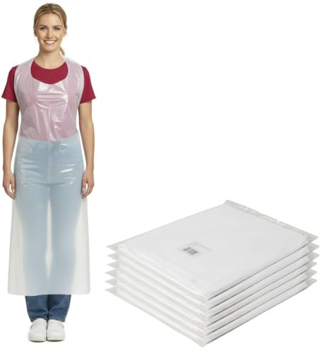 Suleno Einwegschürzen LDPE - 300 Stück weiß 20 µm Reißfeste Plastikschürzen Einweg 75x130cm - Flüssigkeitsdichte Einmalschürzen für Gastronomie, Küche, Catering - Hygieneschürzen Großpackung