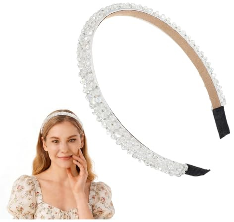 Nymora Strass Stirnband für Damen, 4-reihiges Kristall Stirnband Elegant, Anti-Rutsch Haarreifen Breit, Weißes Haarband für Mädchen