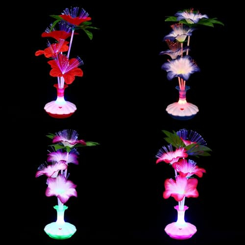 NULYLU Floral Vase Light 4Pcs LED Artificial Flower Lamps with Warm Glow for Bedroom Party and Home Decoration, Non-Battery Operated Random Colour