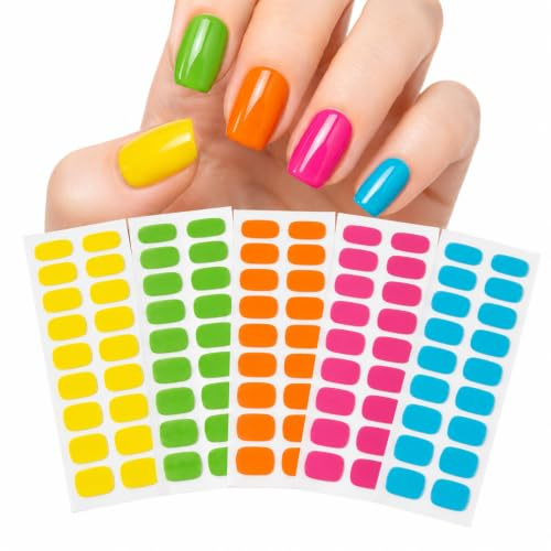 5Pcs Solid Nail Stickers Set - Self-Adhesive Waterproof Nail Wraps, Multicolor Nail Art Decals for Women, Suitable for Parties & Daily Use, Nail Wraps Nail Art Designs for Women