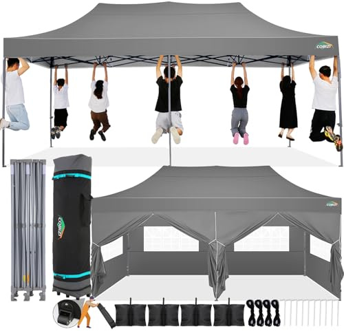COBIZI Faltpavillon 3x6 Wasserdicht Stabil Winterfest(Grau mit Seitenwand)