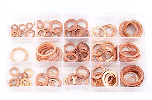 150pcs M5-M22 Joint Cuivre Vidange Coffret de Rondelles Plates en Cuivre 15 Tailles