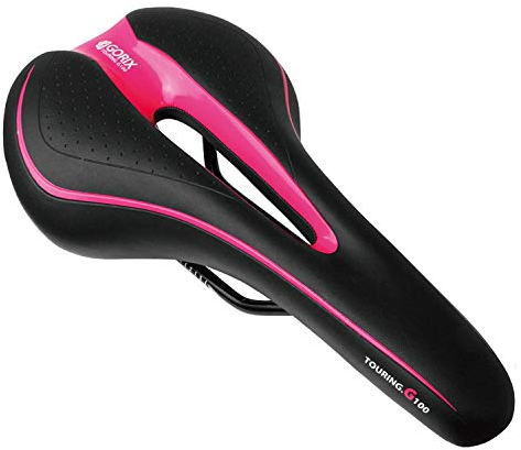 GORIX Fahrradsattel Sitz Bequemes Kissen mit Rail Mountain Road Fahrrad für Männer und Frauen (GX-C19) (Schwarz × Rosa)