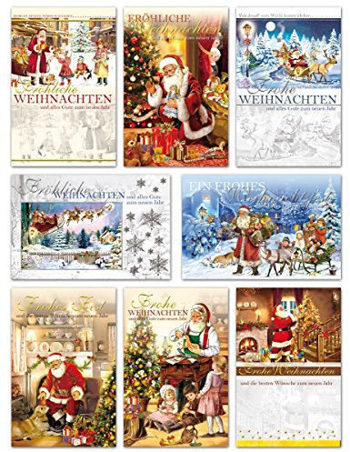 Unbekannt 50 Nostalgische Weihnachtskarten mit Umschlägen 8 Motive 17,5 cm x 11,5 cm