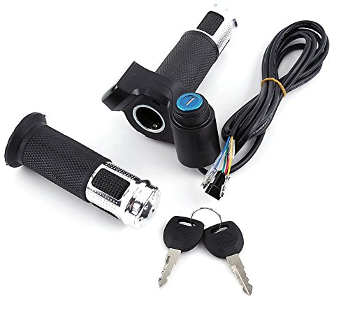 Duokon 4 Farben Bike Gasgriff, Gasdaumenadapter Universal Elektrische Fahrrad Roller Twist Gasgriffe Mit LED-Display-Bildschirm Griff Mit Schlüssel klopfe(Silber)