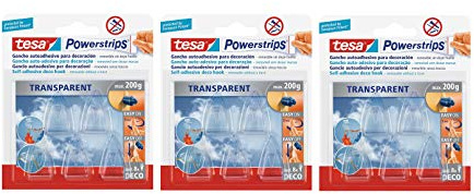 tesa Powerstrips DECO Haken SMALL - 5 Klebehaken für Deko an Glas und Spiegel - bis zu 200 g Haltekraft (3 Packungen)
