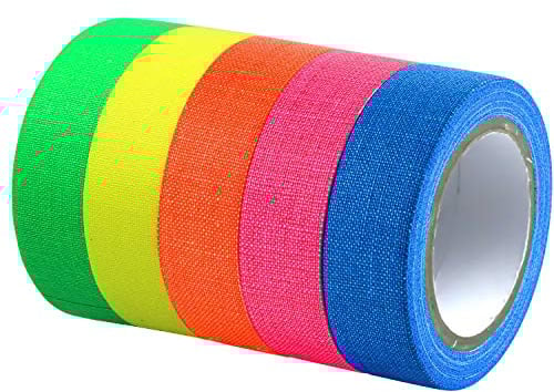 Neon Tape Klebebänder, 25m UV Schwarzlicht Reflektierend Bänder Gewebeband Neon Gaffa Tape Fluoreszierendes Leuchtband für Handwerk Partydeko Weihnachtsdeko