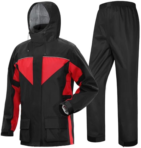 iCreek Motorcycle Rain Suit for Men and Women Waterproof Anti-storm Raincoat High Visibility Rain Gear (Red, M)