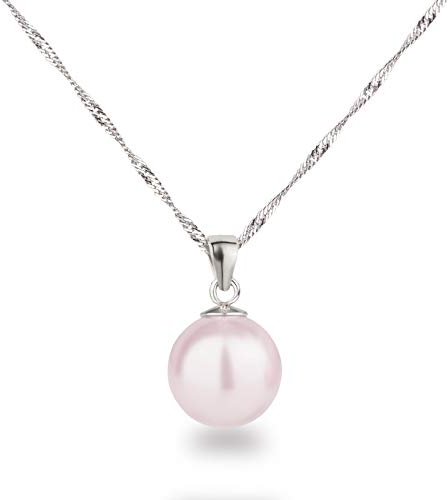 Schöner-SD Silberkette mit Anhänger Perle 12mm groß 925 Silber rhodiniert hell-rosa 50cm