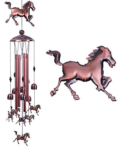 Windspiel mit Pferdemotiv, 94 cm, reine handgefertigte, wasserdichte Metall-Klangglocken 4 Aluminium-Röhren, 6 Glocken Mobile Windfänger, romantisches für Zuhause, Festival, Innen- und Außendekoration