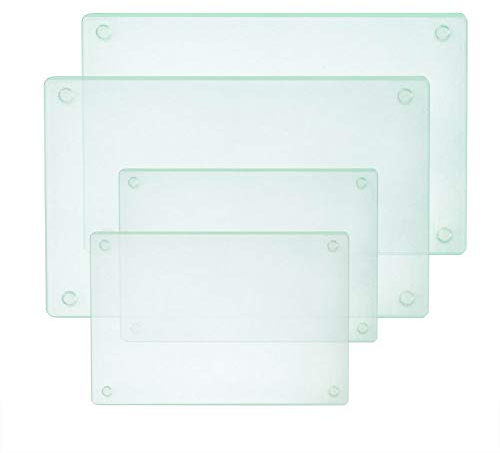 Murrey Home Glass Cutting Board for Kitchen Dishwasher Safe with Rubber Feet,Large Tempered Glass Cutting Board Set of 4