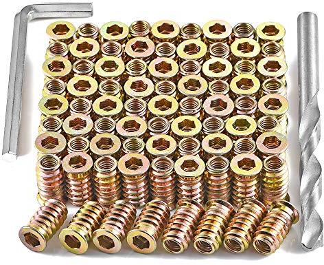 PGMJ 80 pezzi 1/4-20 inserti in legno bulloni per mobili a vite in dado filettato di fissaggio a bussola esagonale per mobili in legno assortimento (1/4-20 x 20 mm)
