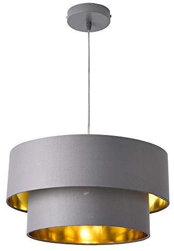 lux.pro Hängeleuchte E27 Deckenleuchte Hängelampe 40 cm Metall Stoff Grau-Gold