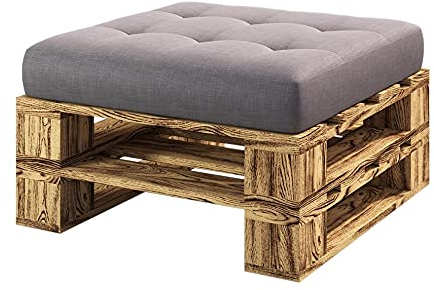 sunnypillow Palettenmöbel Gartenmöbel Set aus Holz Indoor/Outdoor Europaletten Möbel Sofa Gartensofa Bank Sessel Holztisch für Balkon Terrasse Garten | geflammt Hocker 80 x 60 cm Höhe : 30 cm