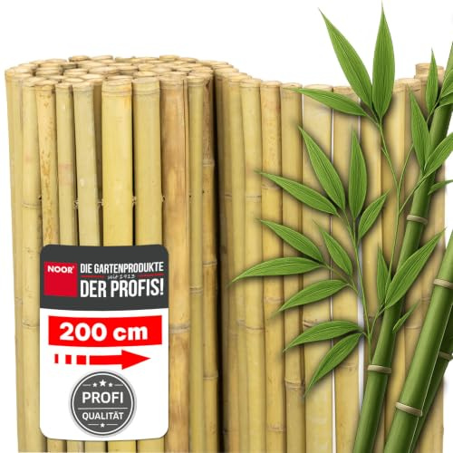 NOOR Bambusmatte DELUXE - Sichtschutzmatte Bambuszaun - Natur 2,0 x 2,0 m | Hochwertiger Sicht- & Windschutz aus hellem Bambus für Balkon, Terrasse & Garten - robust geschlossene Bambusrohre bis 40 mm