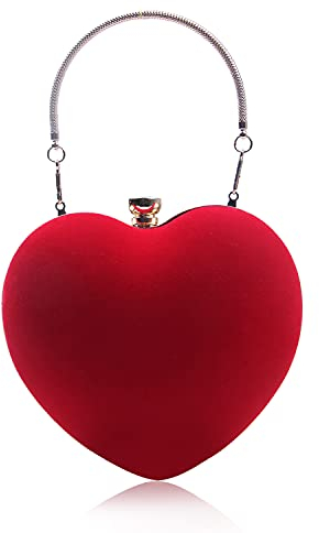 7VSTOHS Damen Clutch für Hochzeitsfeier Herz Abendtasche Mini-Partytasche aus Samt Prom Crossbody Clutch Prom
