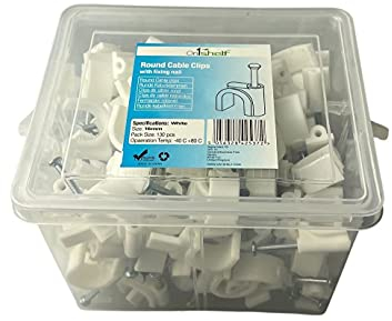 White Round Cable Clips K-Type Trade Box, 16mm- 130 Pieces
