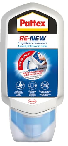 Pattex Baño Sano RE-NEW, silicona blanca para unas juntas limpias en sencillos pasos, silicona resistente al moho rápida, sellador de juntas de cocina y baño, 1x80 ml