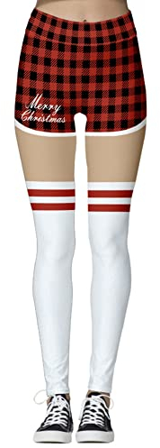 Odizli Gefütterte Leggings Damen Ugly Weihnachten Digitaldruck Thermoleggins High Waist Seamless Tights Shaping Blickdichte Yoga Sport Gym Winter Warme Lang Leggins Hose Jogginghose Rot-Plaid L