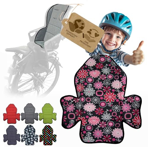 Ersatzbezug kompatibel mit Römer Jockey Kinderfahrradsitz Mod2 | Weiches Ersatzpolster, Sitzbezug, Waschbar bei 30°C (grau pinke Blumen)