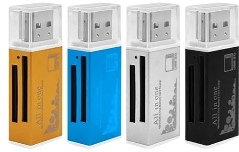 VizGiz 4 Pack All in One Micro SD Card Reader Aluminium USB 2.0 Mini Multi 4 Slots Memory Card Reader Writer Adapter for Micro MS M2 SD MMC SDHC DV MS Duo Memory Stick PRO MicroSD T-Flash TF