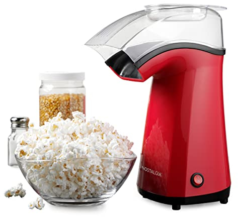 Nostalgia Hot Air Electric Popcorn Maker, 12 cups, Healthy Oil Free Popcorn with Measuring Scoop, Red