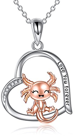YAFEINI Axolotl Geschenke Sterling Silber Axolotl Anhänger Halskette Herz Axolotl Schmuck für Frauen Mädchen Weihnachtsgeschenke