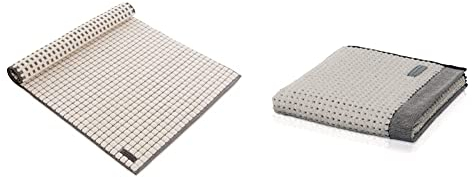 Möve Eden Badteppich mit Kästchenstruktur 60 x 100 cm aus 100% Baumwolle, Nature/Black & Eden Duschtuch Piquée Struktur mit Schlauchsaum 80 x 150 cm aus 80% Baumwolle / 20% Leinen, Nature/Black