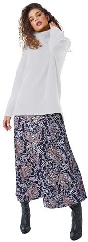 Roman Jersey Skirt for Women UK - Ladies Midi Maxi Floral Animal Print Autumn Winter Swing Smart Casual Office Cocktail Party Going Out Evening Holiday Cruise - Size 14 - Paisley Midnight Blue