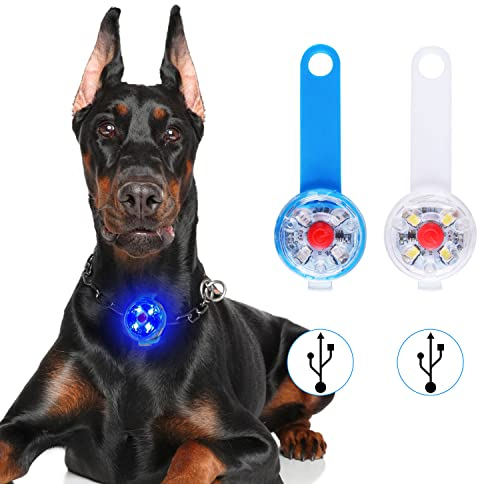 Luz intermitente LED de seguridad perros y gatos, 2PCS LED colgante USB recargable para perro, 3 modos intermitentes, luces de seguridad impermeables para mascotas