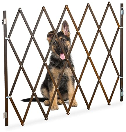 Relaxdays Hundeabsperrgitter, ausziehbar bis 130 cm, 87,5-100 cm hoch, Bambus, Hunde Schutzgitter Treppe & Tür, braun