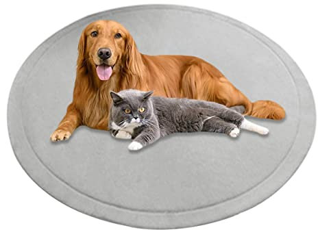 Große runde Hundematte, Korallen-Samt, weiche Haustiermatte, beruhigendes Hundekissen, rutschfest, Hundeunterlage, Matratze, Teppich, Hundeteppich, waschbar (100 cm, Grau)