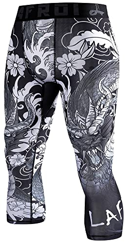 LAFROI Men's Compression Fit 3/4 Tights Leggings with Pcoket/Non-Pocket-YSK10 Dragon Size LG