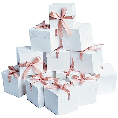 GP SUP Gift Box with Lid & Ribbon for present, 12pcs, White, 6×6×6 | For Birthday, Anniversary,Christmas Day,Wedding，Valentine's Day,Party,Graduations, Holidays,New Year Gift Box