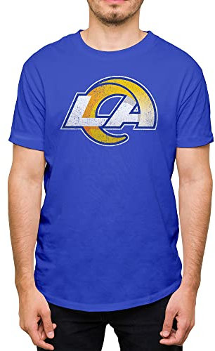 Hybrid Sports - NFL Distressed Team Logo - Officially Licensed Adult Short Sleeve Fan Tee for Men and Women, Los Angeles Rams - Royal Blue, L