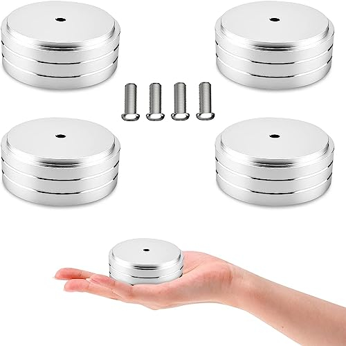 Brollitest Lot de 4 pieds absorbeurs HiFi - En aluminium - 58 x 22 mm - Pieds de haut-parleur - À visser - Argenté