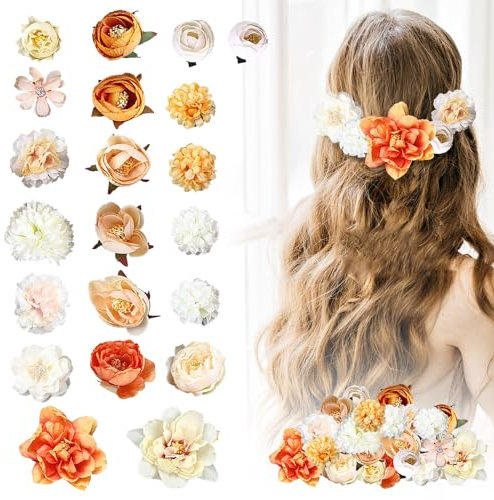 21 Stück Blumen Haarspangen Bohemian Haarclip Mehrfarbig Rosen Haarnadeln Haarschmuck für Strandparty, Braut, Hochzeit, Event Dekoration (Frisch)