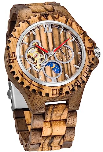 Dentily Herren-Armbanduhr aus Holz, mechanisches Automatik-Uhrwerk, automatisch, selbstaufziehend, Herrenarmbanduhr, Braun2, Mechanische Holzuhr, Holzuhr, Holzuhr