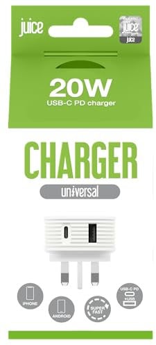 Juice 20 Watt Plug To Super Charge Your iPhone, Samsung and many more, USB A and C Dual Port To Fast Charge Smartphones and Tablets,Power Delivery,Compact Design with Sure Grip Technology