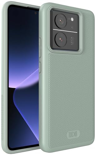TUDIA DualShield Grip kompatibel für Xiaomi 13T / Xiaomi 13T Pro Hülle (2023), [MergeGrip] Stoßfestes Dual Layer Dünn TPU Militär Grade Schlanke Passform Hochleistungsschutz Handyhülle - Grüne Lilie