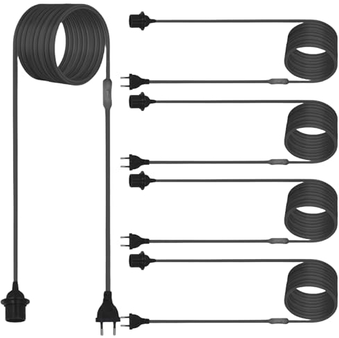 Sporgo 5 Stück Lampenfassung E27 Mit Schalter, 1.8m Netzkabel, EU Steckdosen für Lampenaufhängung, Wandleuchte, Pendelleuchten, Schwarz