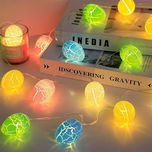 A.bigwhale Lichterkette Ostern Mit Timer, Osterlichterkette Batterie Osterdeko,10 LED Ostereier Lichterketten Ostern Deko Frühling für Innen Party Kamin Schlafzimmer Geburtstag Hochzeit